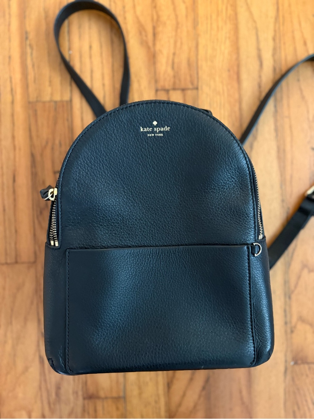 Kate Spade Black Pebbled Leather Mini Backpack with gold hardware